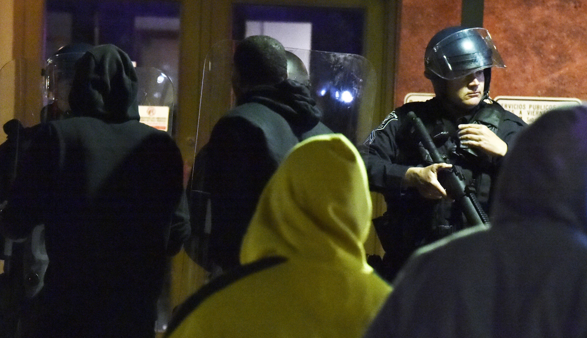 Outside the police station